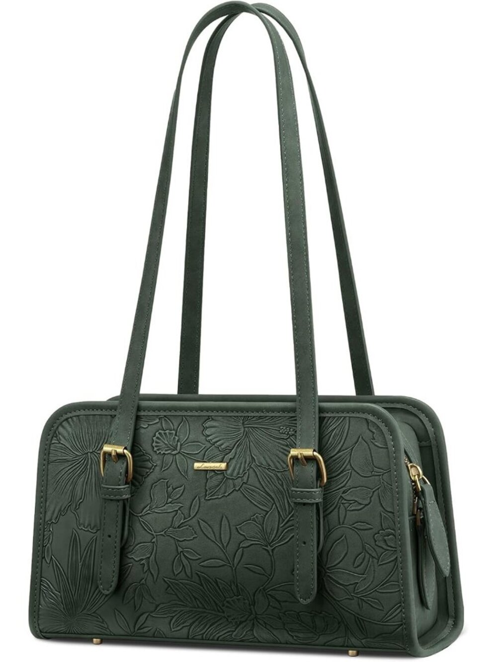 Women Dark Green Mini Leather Hobo Shoulder Bag Vintage Zip Clutch Trendy Purse